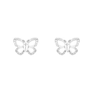 Sterling Silver openwork butterfly stud earrings shown front on as a matching pair on a white background