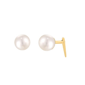 gold 5mm pearl stud earrings in 9ct Yellow Gold with one front view and one side view
