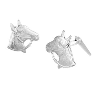 silver horse head stud earrings shown side-on with Andralok hinge fitting detail