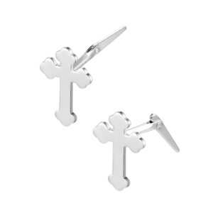 Sterling Silver cross stud earring side profile with hinge