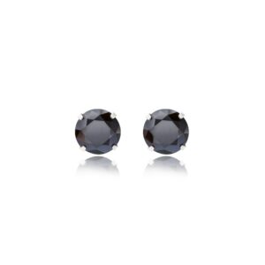 silver black cz stud earrings with round black cubic zirconia and four claw setting, front view
