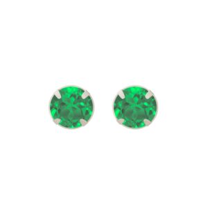silver created emerald studs in Sterling Silver, pair shown front facing on a reflective white background