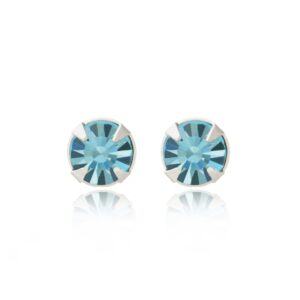 silver light blue crystal studs in Sterling Silver, pair front view on white background