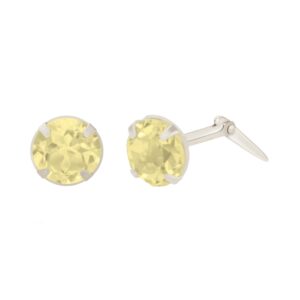 silver citrine stud earrings in Sterling Silver shown front and side view with Andralok hinge fitting