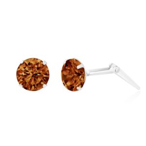 silver brown cz stud earrings in Sterling Silver shown front and side view with Andralok hinge fitting
