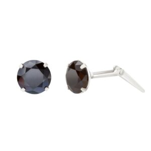 silver black cz stud earrings in Sterling Silver shown front and side view with Andralok hinge fitting