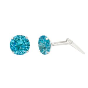london blue cubic zirconia stud earrings side profile with Andralok hinge