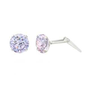 light purple cubic zirconia stud earrings side profile with Andralok hinge