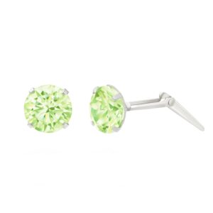 silver light green cz studs with one earring angled to show the Andralok hinge fitting