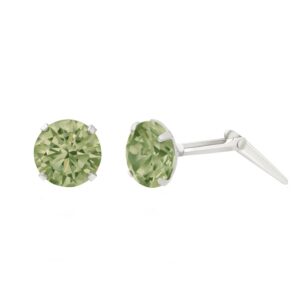 silver green cz stud earrings in Sterling Silver shown front and side view with Andralok hinge fitting