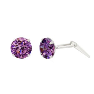 silver purple cz studs shown front and side view with Andralok hinge fitting
