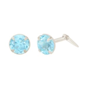 silver swiss blue topaz studs side view showing Andralok hinge fitting
