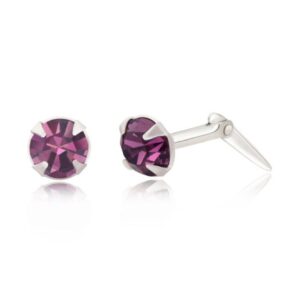 silver purple crystal studs shown front and side view with Andralok hinge fitting