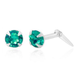 silver blue zircon crystal studs in Sterling Silver shown front and side view with Andralok hinge fitting