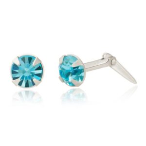silver light blue crystal studs shown front and side view with Andralok hinge fitting
