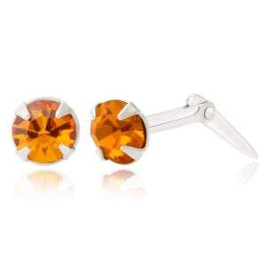 silver orange crystal studs shown with one stud side-on, hinge fitting visible