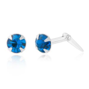silver blue crystal studs in Sterling Silver shown front and side view with Andralok hinge fitting