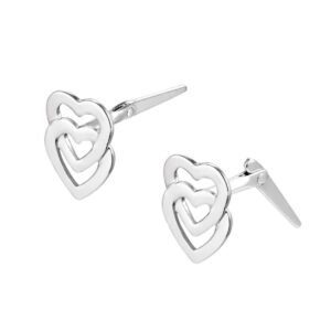 sterling silver layered double heart stud earrings with open heart detail and Andralok fitting