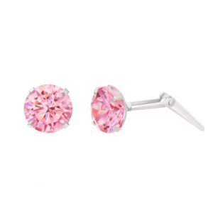 silver pink cz stud earrings side view showing Andralok hinge fitting