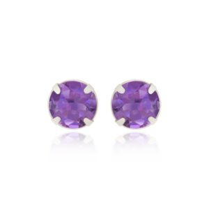 silver amethyst stud earrings in Sterling Silver, pair front view on white background