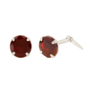 silver garnet studs with one earring angled to show the Andralok hinge fitting