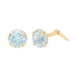 gold sky blue topaz studs shown front and side view with Andralok fitting