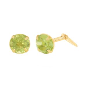 gold peridot studs shown front and side view with Andralok fitting