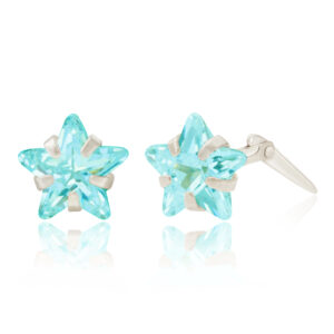 Sterling silver light blue star stud earring side view with Andralok hinge