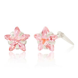 silver light pink cz star studs shown side-on with Andralok hinge fitting detail