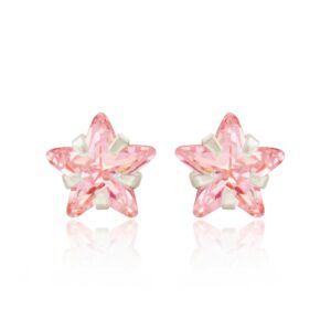 silver light pink cz star studs in sterling silver, front view on white background