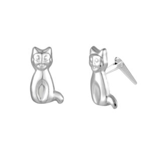 sterling silver cat studs polished finish and raised relief