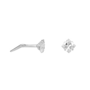 silver white square cz studs in sterling silver, front and side view on white background
