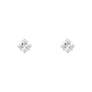 silver white square cz studs in sterling silver, front view on white background