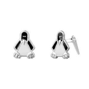 silver penguin enamel studs shown side-on with Andralok hinge fitting detail