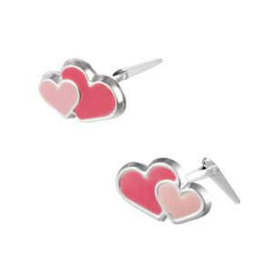 silver enamel double heart studs shown side-on with Andralok hinge fitting detail