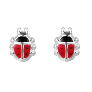 silver enamel ladybird stud earrings front view