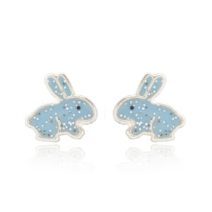 front view sterling silver blue bunny stud earrings