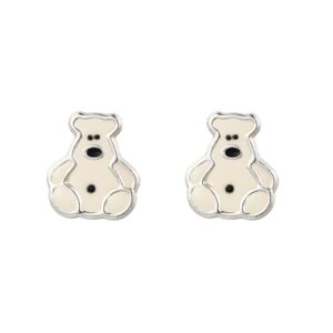 silver polar bear enamel studs in sterling silver, front view on white background