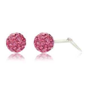 silver pink crystal glitterball studs side profile with Andralok hinge fitting