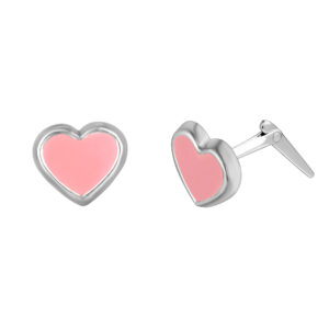 silver Andralok pink heart enamel stud earrings