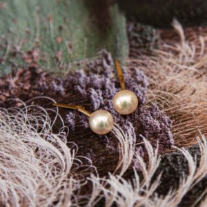 9ct Yellow Gold simulated pearl stud earrings with a smooth round finish