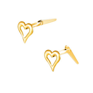 9ct yellow gold openwork heart stud earrings, close-up of polished heart outline