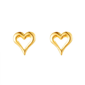 gold openwork heart studs in 9ct yellow gold, front view on white background