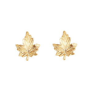 gold maple leaf stud earrings in 9ct Yellow Gold shown as a matching front-facing pair