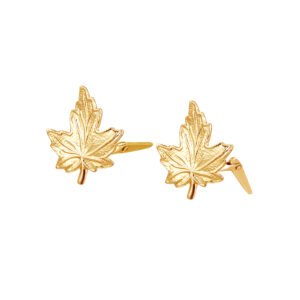 9ct Yellow Gold maple leaf stud earrings with textured leaf detail and Andralok fitting