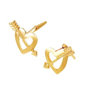 gold cupid heart stud earrings side profile showing Andralok hinge