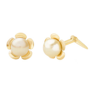 five petal pearl stud earrings side profile showing Andralok hinge
