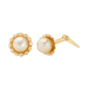 gold fluted pearl studs in 9ct Yellow Gold with one front view and one side view