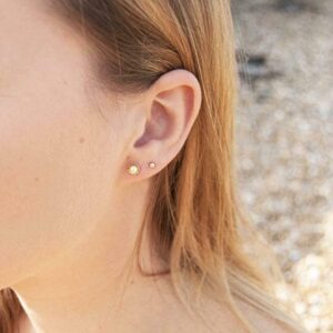 gold fluted pearl studs in 9ct Yellow Gold shown worn on the ear