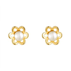 pearl daisy stud earrings in 9ct yellow gold front view